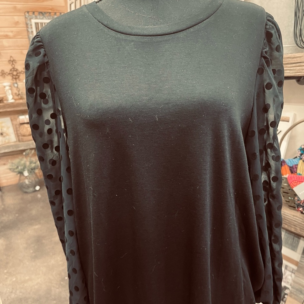 Loft knit top with sheer polka dot sleeves. Sz Lg new with tags
